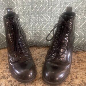 Steven Madden AndieThick 3" Heel Front Lace Up Side Zip Women's Size 8M Black